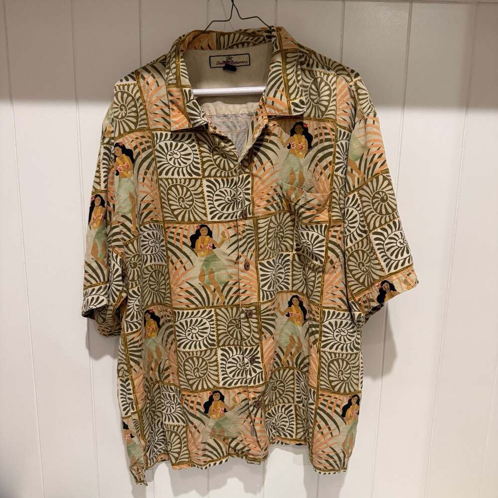 Tommy Bahama 100% Silk Hula Girl Hawaiian Camp Shirt